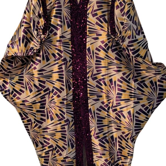 Multicolor satin Bubu dress with front slit and sequence tapered round t… - Picture 7 of 9